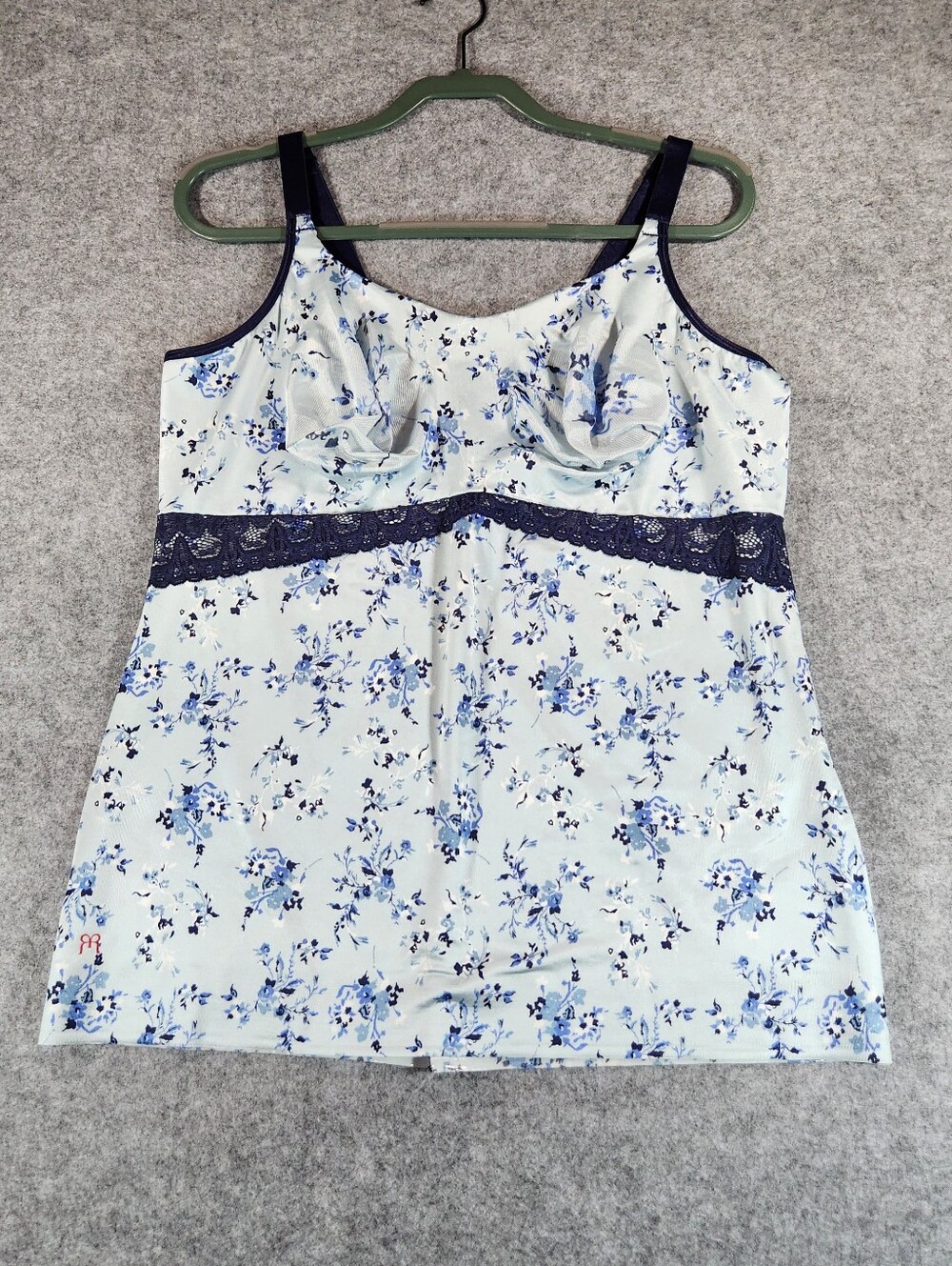 Ruby Ribbon White Floral Camisole with Navy Lace Trim Size 50 Or 2X